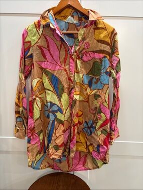 Women’s 100% Cotton Floral Button-Front Shirt - Multicolor